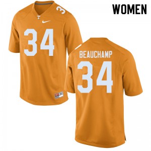 #34 Deontae Beauchamp Tennessee Women NCAA Jerseys Orange