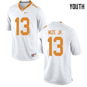 #13 Richard Mize Jr. Tennessee Volunteers Youth Football Jerseys White