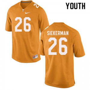 #26 JT Siekerman Tennessee Volunteers Youth Stitch Jerseys Orange