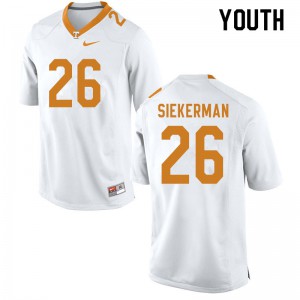 #26 JT Siekerman Vols Youth Official Jersey White