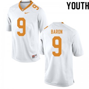 #9 Tyler Baron Tennessee Youth Embroidery Jersey White